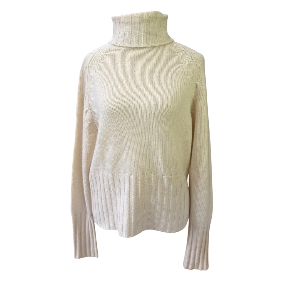 Banana Republic Cashmere Turtleneck Sweater Ivory Off White Cable Detail Medium